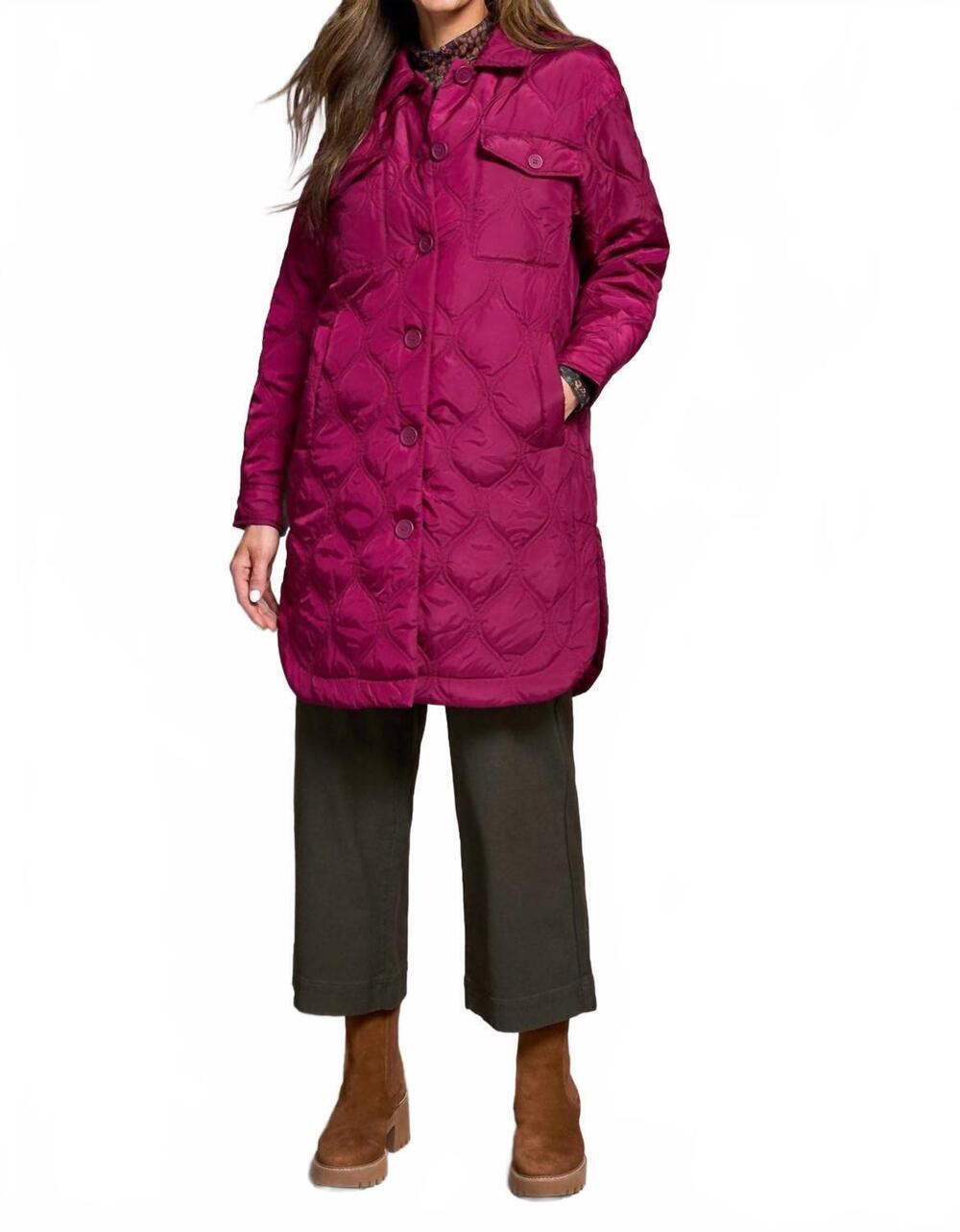 NEW TRIBAL women's long quilted button up jacket with pockets in plum wine